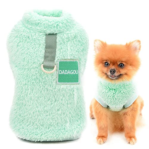 smalllee_lucky_store Haustier-Sherpa-Fleece-Pullover Weste Rollkragenpullover mit D-Ring weiches Sweatshirt für kleine Hunde Katzen, Welpen Yorkie Chihuahua warme Herbst-Winterkleidung, grün, S von smalllee_lucky_store