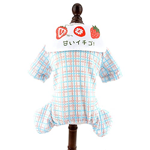 SMALLLEE_LUCKY_STORE Haustier Strawberry Plaid Knit Outfits Jumpsuit für kleine Hunde Katzen Jungen Mädchen Welpen Pullover Shirt mit Beinen Cute Yorkie Chihuahua Kleidung von smalllee_lucky_store