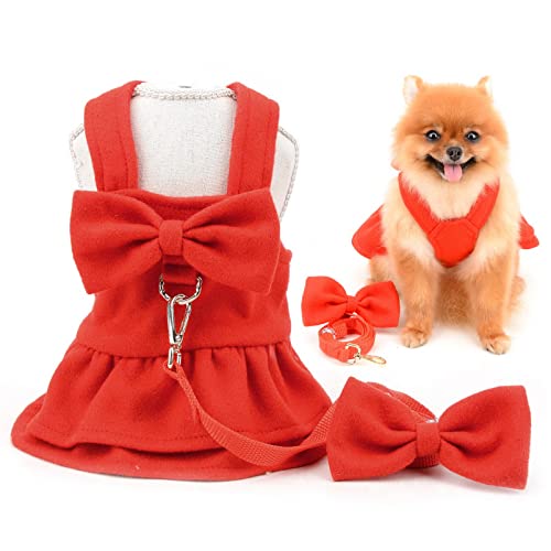 SMALLLEE_LUCKY_STORE Haustier Weihnachtskleid Mädchen Welpe Schleife Winter Wollkleid für kleine Hunde Katze mit D-Ring Passende Leine Weiblich Stufenrock Yorkie Chihuahua Warme Kleidung, Rot, S SMALLLEE_LUCKY_STORE Haustier Weihnachtskleid Mädchen Welpe Schleife Winter Wollkleid für kleine Hunde Katze mit D-Ring Passende Leine Weiblich Stufenrock Yorkie Chihuahua Warme Kleidung, Rot, S von smalllee_lucky_store