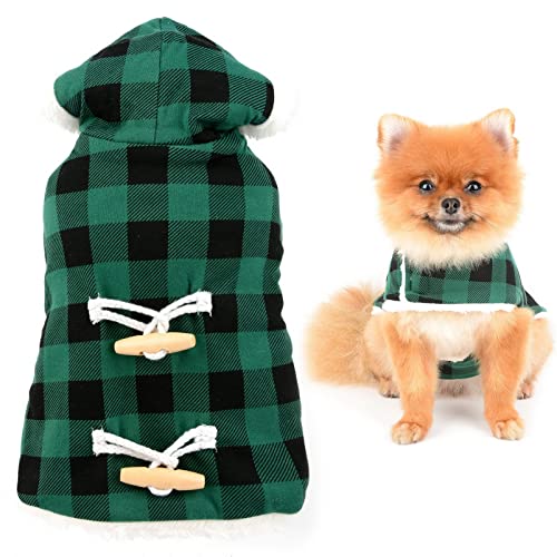 SMALLLEE_Lucky_Store Haustier-Weihnachtskostüm Buffalo Karo Winter Knebelmantel Fleece gefüttert für kleine mittelgroße Hunde Katzen, Welpen Chihuahua Yorkie warme Kleidung, grün, XL von smalllee_lucky_store