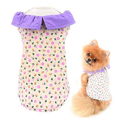 SMALLLEE_LUCKY_STORE Haustierkleidung Mädchen Süße Blumen-Hemdbluse, Welpen-T-Shirt für kleine und mittelgroße Hunde und Katzen, Knopfleiste von smalllee_lucky_store