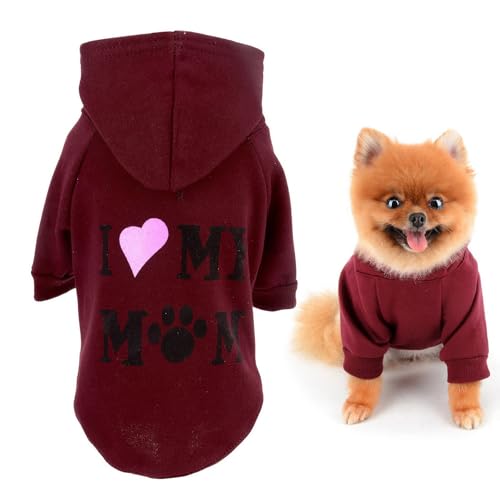 SMALLLEE_LUCKY_STORE Hund Hoodie für Kleine Mittlere Hunde Junge Mädchen, Haustier Pullover Pullover mit Buchstabe I Love My Mom und Loch für die Leine, Weicher Frühling Herbst Pullover Chihuahua von smalllee_lucky_store