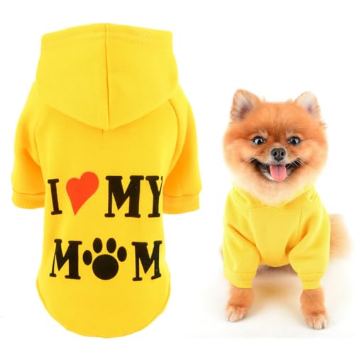 SMALLLEE_LUCKY_STORE Hund Hoodie für Kleine Mittlere Hunde Junge Mädchen, Haustier Pullover Pullover mit Buchstabe I Love My Mom und Loch für die Leine, Weicher Frühling Herbst Pullover Chihuahua von smalllee_lucky_store