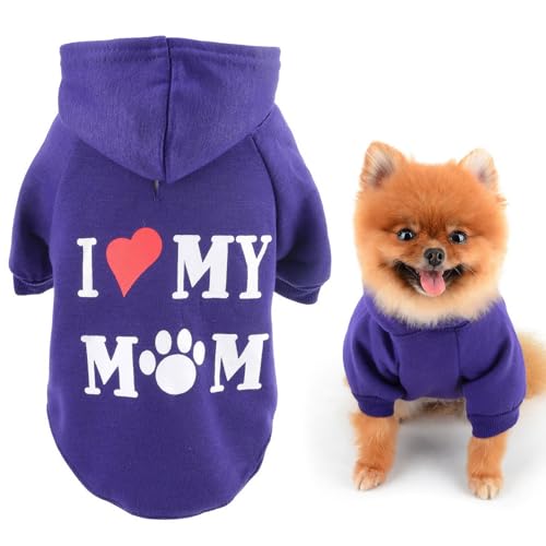 SMALLLEE_LUCKY_STORE Hund Hoodie für Kleine Mittlere Hunde Junge Mädchen, Haustier Pullover Pullover mit Buchstabe I Love My Mom und Loch für die Leine, Weicher Frühling Herbst Sweater Chihuahua von smalllee_lucky_store