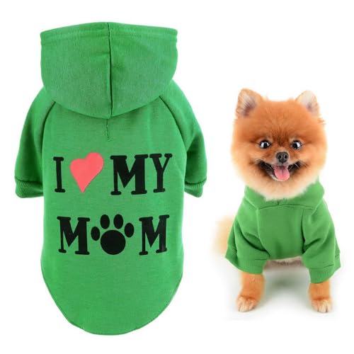 SMALLLEE_LUCKY_STORE Hund Hoodie für Kleine Mittlere Hunde Junge Mädchen, Haustier Pullover Pullover mit Buchstabe I Love My Mom und Loch für die Leine, Weicher Frühling Herbst Sweater Chihuahua von smalllee_lucky_store