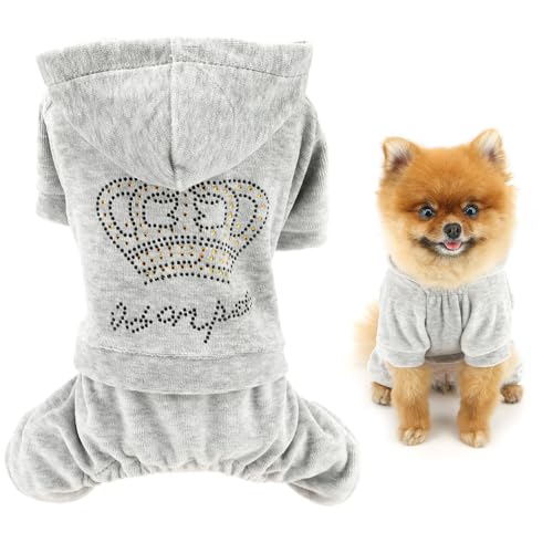 SMALLLEE_LUCKY_STORE Hunde-Kapuzenpullover für kleine Hunde, Mädchen, Strass-Krone, Hunde-Outfits, Welpen-Pyjama mit Loch für die Leine, dehnbar, weicher Samt, 4-beiniger Overall SMALLLEE_LUCKY_STORE Hunde-Kapuzenpullover für kleine Hunde, Mädchen, Strass-Krone, Hunde-Outfits, Welpen-Pyjama mit Loch für die Leine, dehnbar, weicher Samt, 4-beiniger Overall von smalllee_lucky_store