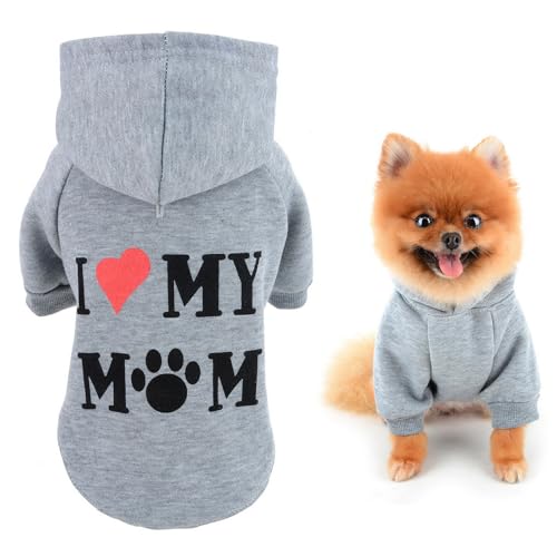 SMALLLEE_LUCKY_STORE Hunde-Kapuzenpullover für kleine und mittelgroße Hunde, Jungen und Mädchen, Haustier-Pullover mit Buchstabe I Love My Mom und Loch für die Leine, weicher Frühlings-Pullover, von smalllee_lucky_store