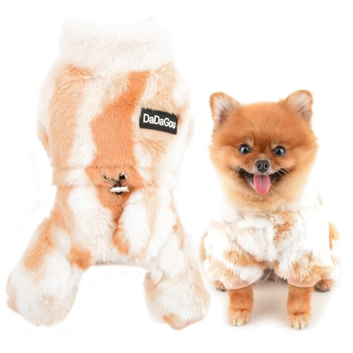 SMALLLEE_LUCKY_STORE Hunde-Plüschmantel für kleine Hunde, Batikfärbung, Haustier-Overall mit verstellbarem Kordelzug und flauschigem Halsband, luxuriöse Welpenjacke Winter Herbstkleidung Chihuahua von smalllee_lucky_store