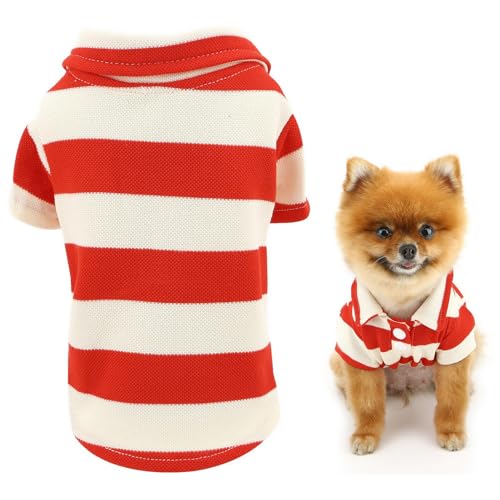 SMALLLEE_LUCKY_STORE Hunde-Polo-T-Shirt aus Waffelstrick für kleine mittelgroße Hunde, gestreift, Haustierpullover, Frühling und Sommer, atmungsaktiv, Welpen-Sweatshirt, Chihuahua, Yorkie, von smalllee_lucky_store