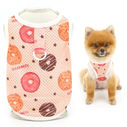 SMALLLEE_LUCKY_STORE Hunde-Shirt für kleine Hunde, kühlendes Netzgewebe, Haustier-Pullover, T-Shirt mit D-Ring und Donuts, bedruckt, Frühling, Sommer, atmungsaktiv, Welpen-T-Shirt, Chihuahua, Yorkie, von smalllee_lucky_store