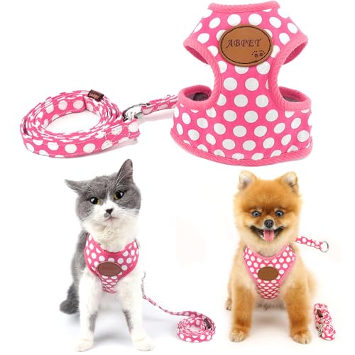 SMALLLEE_LUCKY_STORE Hundegeschirr aus weichem Netzgewebe, Nylon, gepunktet, für kleine und mittelgroße Hunde, Rosa, Größe L von smalllee_lucky_store