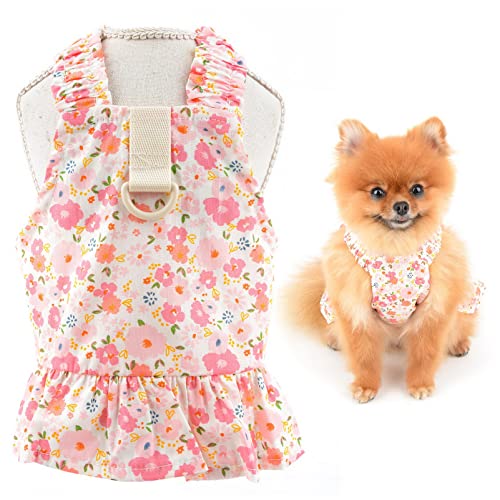 SMALLLEE_LUCKY_STORE Hundegeschirr mit Blumenmuster, niedliches Haustierriemen-Sommerkleid für kleine Hunde, Katzen, Mädchen mit D-Ring, Welpenfaltenrock, Yorkie, Chihuahua, Sommerkleidung, Rosa, L von smalllee_lucky_store