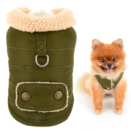 SMALLLEE_LUCKY_STORE Hundemantel mit Fleece gefüttert für kleine, feste Haustierjacke mit D-Ring und flauschigem Halsband, für kaltes Wetter, Welpenweste für kalte Wetter, warm, Winter, Herbst, von smalllee_lucky_store