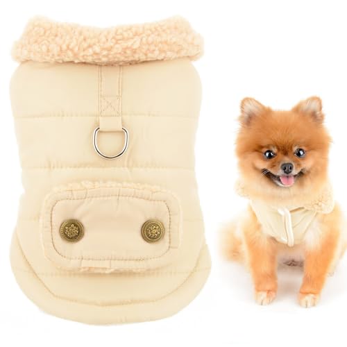 SMALLLEE_LUCKY_STORE Hundemantel mit Fleece gefüttert für kleine, feste Haustierjacke mit D-Ring und flauschigem Halsband, kaltes Wetter, Welpenweste für kalte Wetter, warmer Winter, Herbst, von smalllee_lucky_store