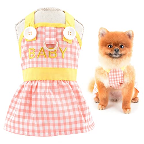 SMALLLEE_LUCKY_STORE Kariertes Hundegeschirr-Kleid, niedliches Haustierriemen-Sommerkleid für kleine Hunde, Katzen, Mädchen mit D-Ring, Welpenrock, Yorkie, Chihuahua, Sommerkleidung, Rosa, M von smalllee_lucky_store