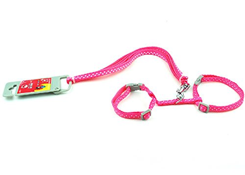 SMALLLEE_LUCKY_STORE Spielzeug Hund Katze Kätzchen Verstellbares Geschirr Halsband Kaninchen Geschir Elastischer Gehgeschirr Set für Kleintiere,Gepunktet,Rosa von smalllee_lucky_store