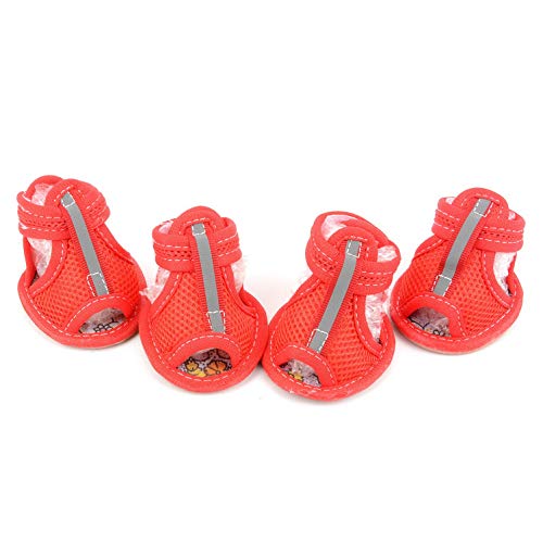 SMALLLEE_LUCKY_STORE Kleine Hundesandalen Haustierschuhe für Mädchen Atmungsaktive Pfotenschutz Mesh Gummisohle Wasserdicht Hundeschuhe Rot XS von smalllee_lucky_store