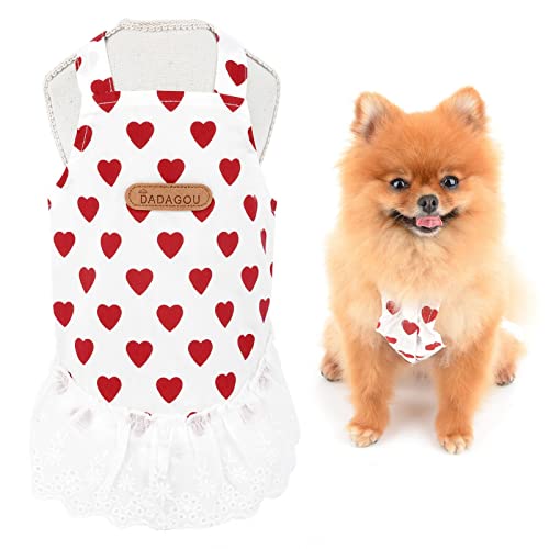 SMALLLEE_LUCKY_STORE Niedliche Liebesherzen Haustier Baumwolle Träger Kleid für kleine Hunde, Katzen, Mädchen, Welpen, gerüschter Rock, leichte Yorkie, Chihuahua, Sommerkleidung, rot, XS von smalllee_lucky_store