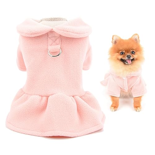 SMALLLEE_LUCKY_STORE Niedliches Haustier-einfarbiges Fleece-Kleid für Mädchen, Welpen, Winterkleid für kleine Hunde und Katzen, mit Ring für die Leine, mit Fleece gefüttert, für Damen, Yorkie, von smalllee_lucky_store