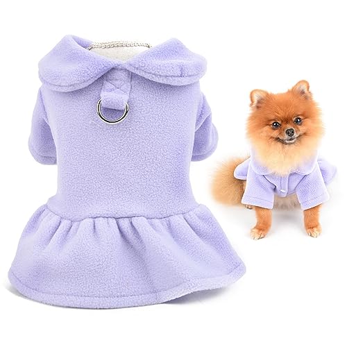 SMALLLEE_LUCKY_STORE Niedliches Haustier-einfarbiges Fleece-Kleid für Mädchen, Welpen, Winterkleid für kleine Hunde und Katzen, mit Ring für die Leine, mit Fleece gefüttert, für Damen, Yorkie, von smalllee_lucky_store