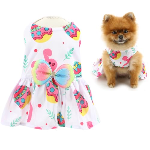 SMALLLEE_LUCKY_STORE Oster-Hundekleid für extra kleine und kleine Hunde, Welpen, weiblicher Rock mit Hasenei-Druck, glitzernde Schleife, Festival-Outfit, dehnbare Haustierkleidung, Katzenkostüm, von smalllee_lucky_store