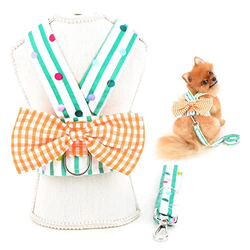 SMALLLEE_Lucky_Store Haustier Plaid Schleife Gestreiftes Prinzessin Geschirr Weste mit D-Ring für kleine Hunde Katzen, weicher Komfort Welpen,Yorkie Chihuahua Sommerkleidung,Green,XXL von smalllee_lucky_store