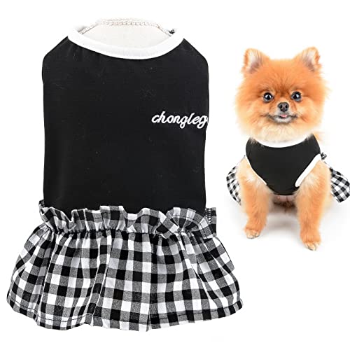 SMALLLEE_LUCKY_STORE Schwarz und Weiß kariertes Mädchen-Hundekleid, niedlich, kleiner Welpen, bezauberndes Haustier-Kostüm, Urlaub, Festival-Outfits, schwarz, XS von smalllee_lucky_store