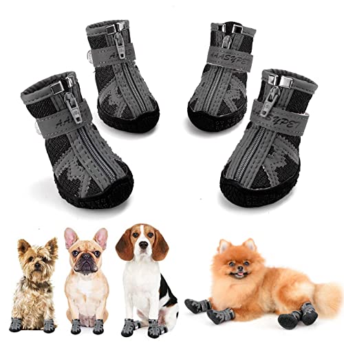 SMALLLEE_Lucky_Store Sommer-Haustier-Wanderschuhe für kleine, mittelgroße Hunde, atmungsaktiv, Mesh-Welpenstiefel für heiße Gehweg, reflektierende Riemen, rutschfeste Sohle, Pfotenschutz, schwarz, 2# von smalllee_lucky_store