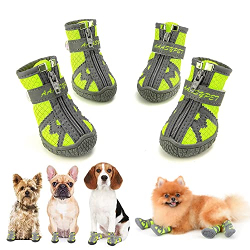 SMALLLEE_Lucky_Store Sommer-Haustier-Wanderschuhe für kleine, mittelgroße Hunde, atmungsaktiv, Mesh-Welpenstiefel für heiße Gehweg, reflektierende Riemen, rutschfeste Sohle, Pfotenschutz, grün, 4# von smalllee_lucky_store