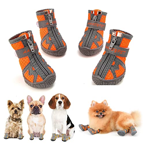 SMALLLEE_Lucky_Store Sommer-Haustier-Wanderschuhe für kleine, mittelgroße Hunde, atmungsaktiv, Mesh-Welpenstiefel für heiße Gehweg, reflektierende Riemen, rutschfeste Sohle, Pfotenschutz, Orange, 3# von smalllee_lucky_store