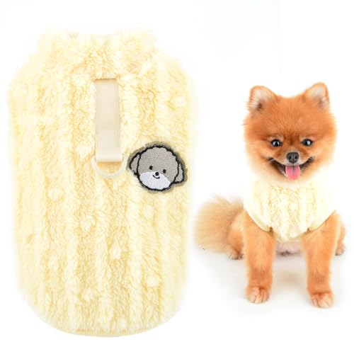 SMALLLEE_LUCKY_STORE Süßer Sherpa-Fleecepullover für kleine Hunde, weicher Welpenpullover mit D-Ring, dehnbares Sweatshirt, Winter, Herbst, Yorkie, Chihuahua, Gelb, Größe XXL von smalllee_lucky_store