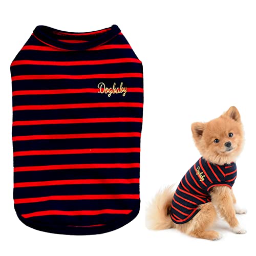 SMALLLEE_LUCKY_STORE T-Shirt für kleine Hunde, Baumwolle, gestreift, Größe XL, Rot von smalllee_lucky_store