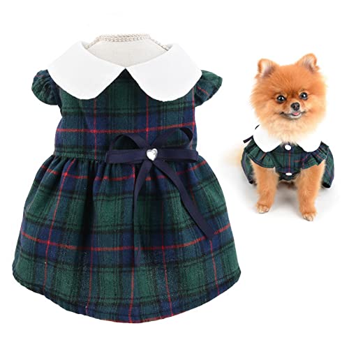 SMALLLEE_LUCKY_STORE Vintage Schottische Plaid Schleife Mädchen Hundekleid Elegant Pinzessin Frühling Sommer Haustiere Kleidung Kätzchen Weihnachten Outfits Welpen Kostüm, Grün, XL von smalllee_lucky_store