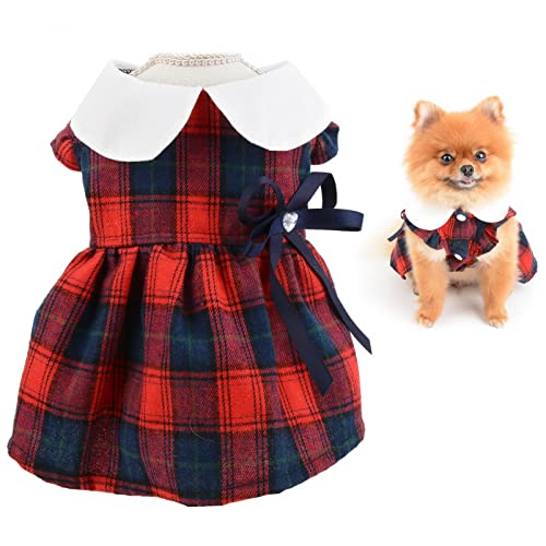 SMALLLEE_LUCKY_STORE Vintage Schottische Plaid Schleife Mädchen Hundekleid Elegant Pinzessin Frühling Sommer Haustiere Kleidung Kätzchen Weihnachten Outfits Welpen Kostüm, Rot, S von smalllee_lucky_store