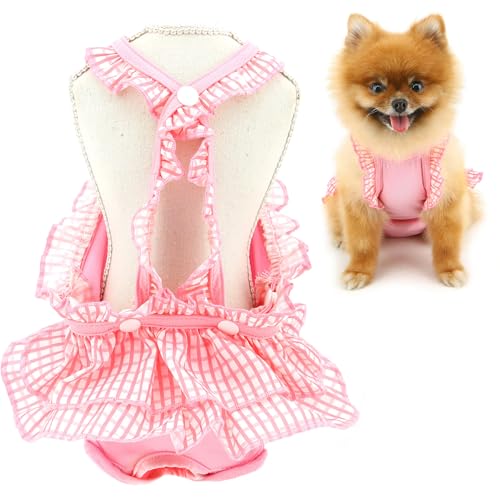 SMALLLEE_LUCKY_STORE Waschbare, wiederverwendbare Hundewindel, kariert, Sanitärhöschen mit Strapse, Welpen, niedliche Haustier-Unterwäsche, Windel-Jumpsuits für Hündinnen in Wärmeperiode, Babypink, von smalllee_lucky_store