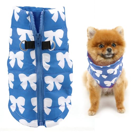 SMALLLEE_LUCKY_STORE Wasserabweisende Winterjacke für kleine Hunde und Katzen, mit Reißverschluss, gepolstert, Welpenmantel, Chihuahua, Yorkie, Kätzchen, warme Kleidung, Dunkelblau, S von smalllee_lucky_store