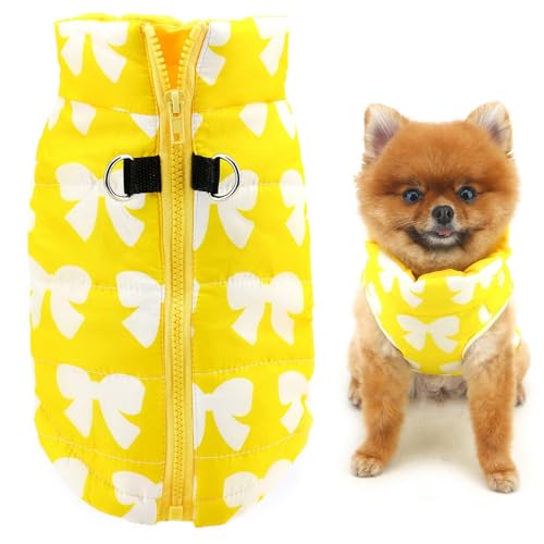 SMALLLEE_LUCKY_STORE Wasserabweisende Winterjacke für kleine Hunde und Katzen, mit Reißverschluss, gepolstert, Welpenmantel, Chihuahua, Yorkie, Kätzchen, warme Kleidung, Gelb, S von smalllee_lucky_store