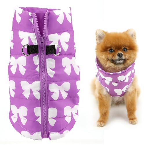 SMALLLEE_LUCKY_STORE Wasserabweisende Winterjacke für kleine Hunde und Katzen, mit Reißverschluss, gepolstert, Welpenmantel, Chihuahua, Yorkie, Kätzchen, warme Kleidung, Lila, S von smalllee_lucky_store