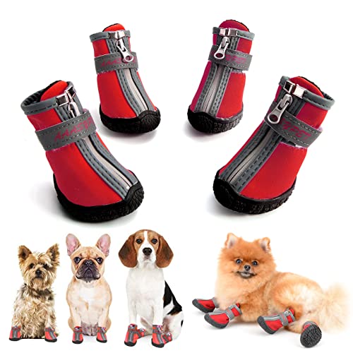 SMALLLEE_Lucky_Store wasserdichte Haustier-Wanderschuhe für kleine, mittelgroße Hunde, Allwetter-Welpenstiefel für heiße Gehweg, reflektierende Riemen, rutschfeste Sohle, Pfotenschutz, rot, 1# von smalllee_lucky_store