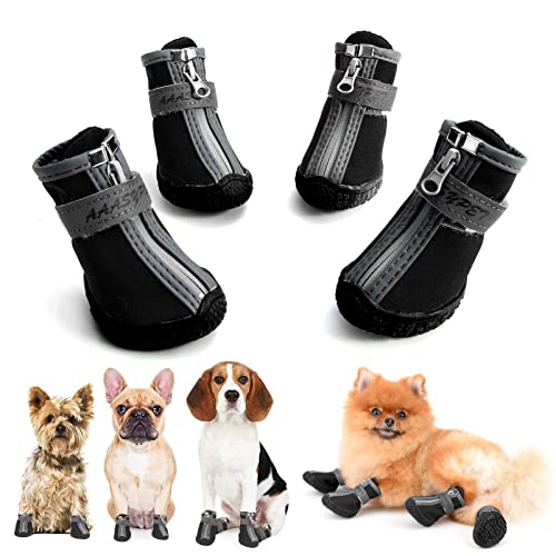 SMALLLEE_Lucky_Store wasserdichte Haustier-Wanderschuhe für kleine, mittelgroße Hunde, Allwetter-Welpenstiefel für heiße Gehweg, reflektierende Riemen, rutschfeste Sohle, Pfotenschutz, schwarz, 2# von smalllee_lucky_store