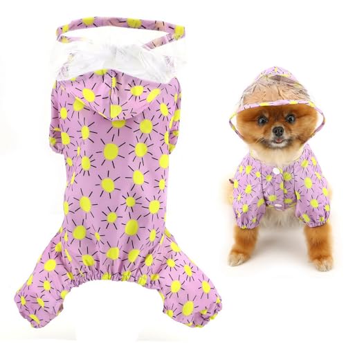 SMALLLEE_LUCKY_STORE Wasserdichter Hunde-Regenmantel für kleine Hunde mit transparenter Kapuze und Leine, D-Ring, leichte Haustier-Regenjacke, Welpenponcho, Chihuahua-Kleidung, Lila, XS von smalllee_lucky_store