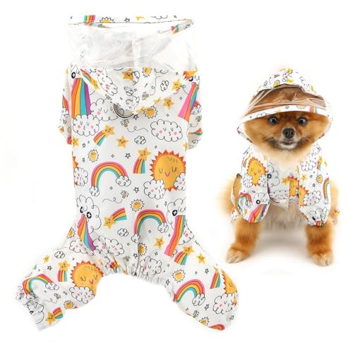 SMALLLEE_LUCKY_STORE Wasserdichter Hunde-Regenmantel für kleine Hunde mit transparenter Kapuze und Leine, D-Ring, leichte Haustier-Regenjacke, Welpenponcho, Chihuahua-Kleidung, Weiß, Größe XS von smalllee_lucky_store