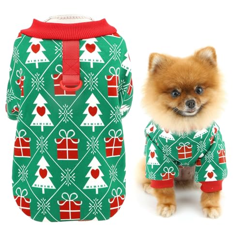 SMALLLEE_LUCKY_STORE Weihnachtspullover für kleine Hunde, Fleece, Haustierpullover, Sweatshirt mit D-Ring, warme Winter-Herbstkleidung mit niedlichem Weihnachtsmuster, Chihuahua, Yorkie, Katzenkostüm, von smalllee_lucky_store