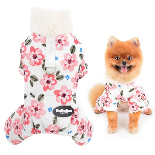 SMALLLEE_Lucky_STORE F Fleece gefütterter Hundemantel für kleine Hunde, floraler Welpenoverall mit D-Ring und flauschigem Halsband, winddichte Winter-Herbstjacke, warme Haustier-gepolsterte Chihuahua, von smalllee_lucky_store