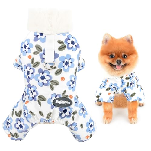 SMALLLEE_Lucky_STORE F Fleece-gefütterter Hundemantel für kleine Hunde, floraler Welpenoverall mit D-Ring und flauschigem Halsband, winddichte Winter-Herbstjacke, warme Haustier-gepolsterte Chihuahua, von smalllee_lucky_store