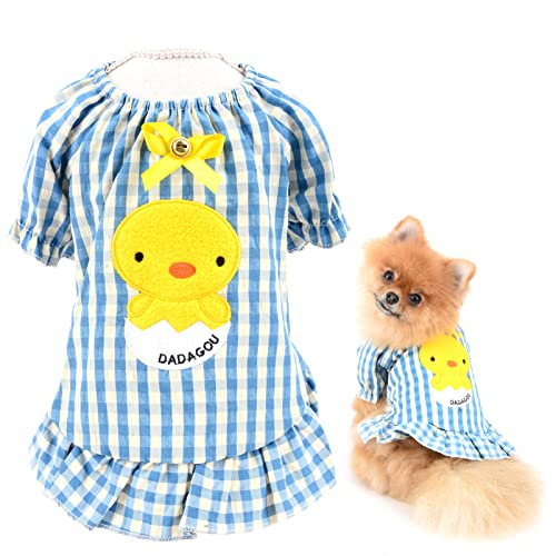 SMALLLEE_Lucky_Store Haustier-Osterkleidung für Mädchen,Küken kariert Hemd Bluse, Welpen T-Shirt für kleine mittelgroße Hunde Katzen, Weste für Sommer, Yorkie Chihuahua Bekleidung, Blau, S von smalllee_lucky_store