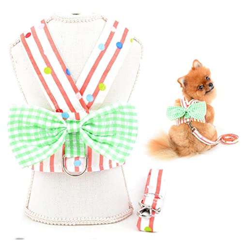 SMALLLEE_Lucky_Store Haustier Plaid Schleife Gestreiftes Prinzessin Geschirr Weste mit D-Ring für kleine Hunde Katzen, weicher Komfort Welpen,Yorkie Chihuahua Sommerkleidung, Orange, M von smalllee_lucky_store