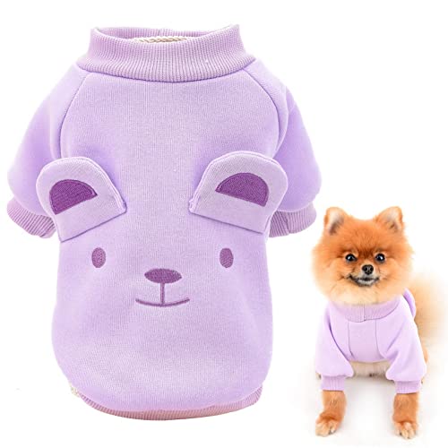 SMALLLEE_LUCKY_STORE Welpen-Fleece-Sweatshirt Pullover niedlicher Bär mit Ohren für kleine mittelgroße Hunde Katzen, Yorkie Chihuahua Kätzchen warm Herbst Winterkleidung, lila, L von smalllee_lucky_store