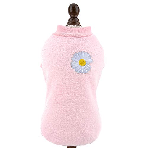 Smalllee Lucky_Store Haustier-Pullover für kleine Hunde, Katzen, Mädchen Jungen gemütlich weich Warmer Fleece Wintermantel Welpen Yorkie Chihuahua Kleidung, Blumenmuster, Babyrosa, Größe M von smalllee_lucky_store