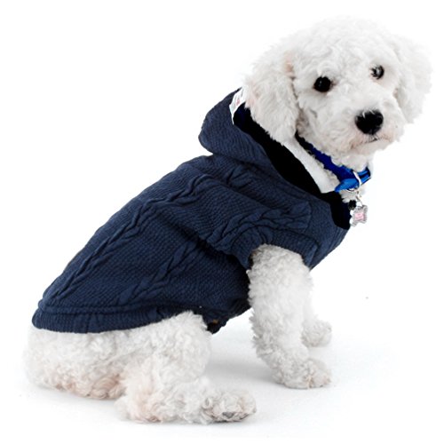 smalllee_lucky_store Hundepullover Hundestrickjacke Hoodie Wintermantel Warm Pet Kleidung für kleine Hunde Welpen Mops Französisch Bulldoggen Blau L von smalllee_lucky_store